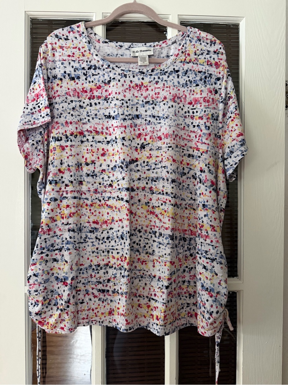 Cathy Daniels Women's 2X Multicolor Short Sleeve Side Tie Top | SKU 0723